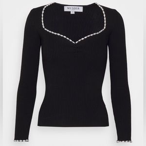 Musier Paris Mila Top / Sz 36 Small / Black + Pearls / Rare